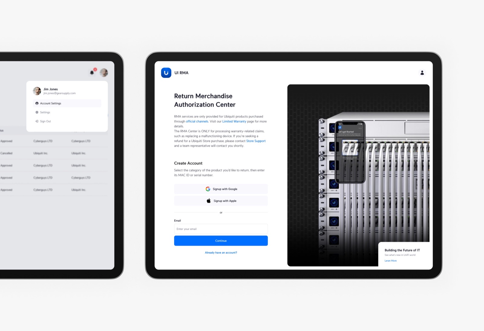 UI RMA Portal — screen